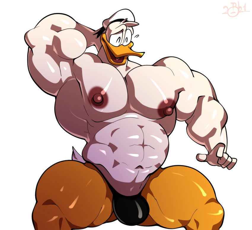 1boy 2021 5_fingers abs anatid anseriform anthro avian beak big_muscles big_nipples bird black_clothing black_thong black_underwear bobthetanuki bulge closed_eyes clothed clothing disney donald_duck duck ducktales ducktales_(2017) extrasizedbob fingers glistening glistening_body growth hand_behind_head hat headgear headwear huge_muscles male male_only muscle_growth muscular muscular_anthro muscular_male navel nipples open_beak open_mouth pecs puffy_nipples simple_background skimpy solo spread_legs spreading thick_thighs thong tongue topless underwear white_background white_body white_clothing white_hat white_headwear