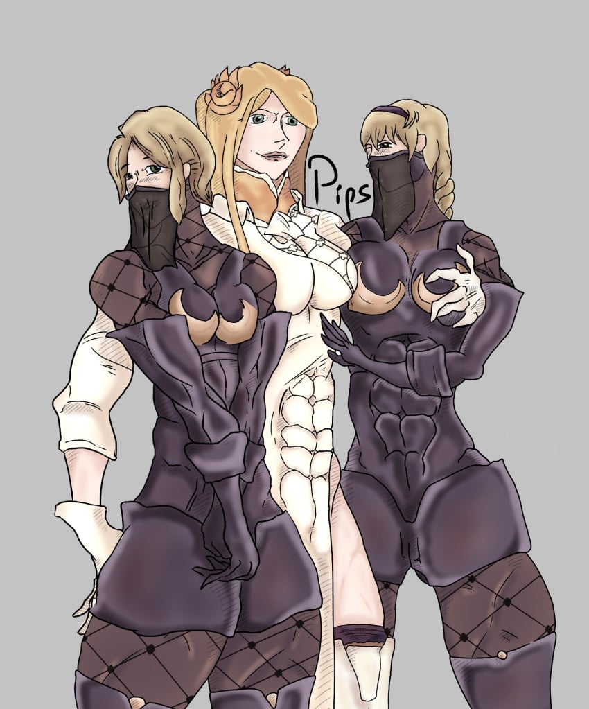 3girls abs big_ass big_breasts big_butt big_muscles blonde_hair blush female female_focus female_only fit fit_female grabbing grabbing_ass grabbing_breasts grabbing_from_behind looking_at_viewer multiple_girls muscular muscular_female nier nier:_automata nier_(series) operator_21o operator_6o ponytail short_hair tagme thick_thighs wide_hips yorha_commander