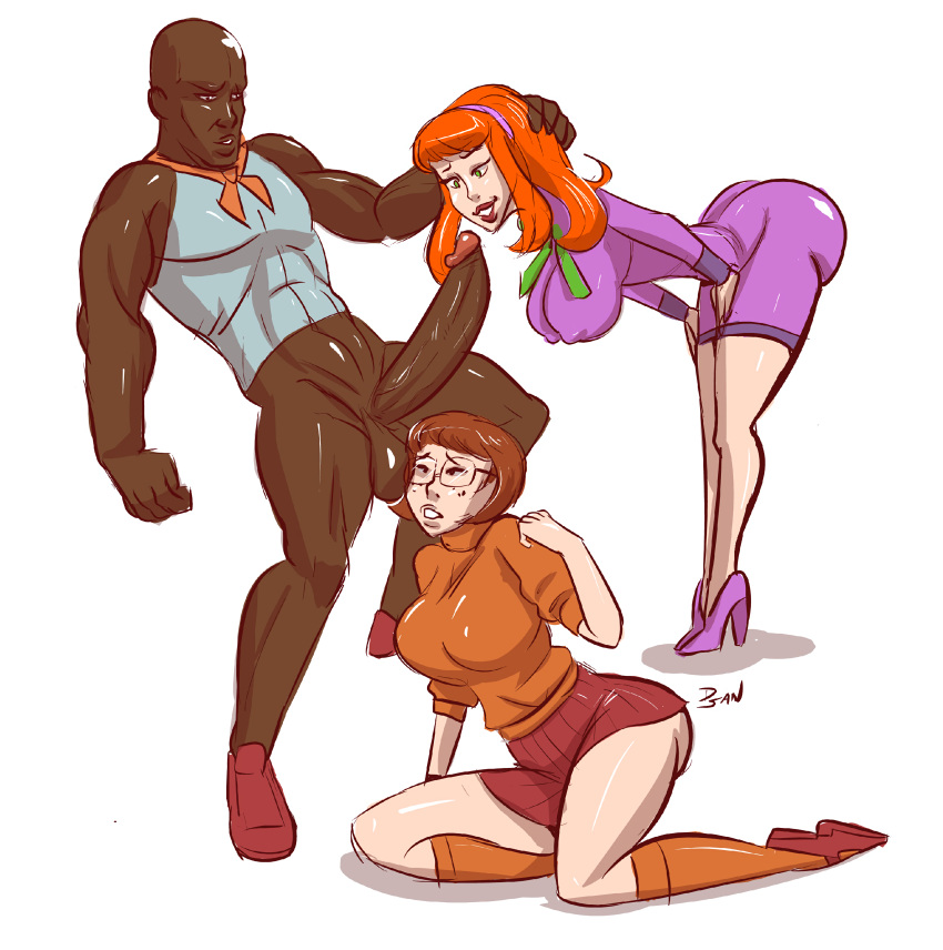 1boy 2girls big_ass big_lips big_penis bimbo brown_eyes brown_hair curvy daphne_blake dark-skinned_male dark_skin dsan fat_ass female grabbing grabbing_head green_eyes hanna-barbera high_heels high_resolution huge_ass huge_breasts huge_cock huge_testicles interracial kennycomix large_breasts large_penis light-skinned_female long_penis looking_at_penis looking_at_testicles looking_down looking_up muscular muscular_male orange_hair red_lipstick scooby-doo sitting_on_floor socks thick_ass thick_penis thick_thighs thin_waist velma_dinkley voluptuous