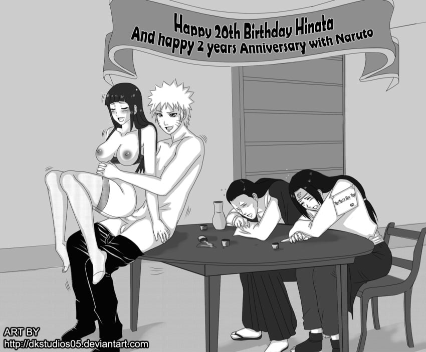 dk_studios female human hyuuga_hiashi hyuuga_hinata hyuuga_neji male monochrome naruto straight uzumaki_naruto