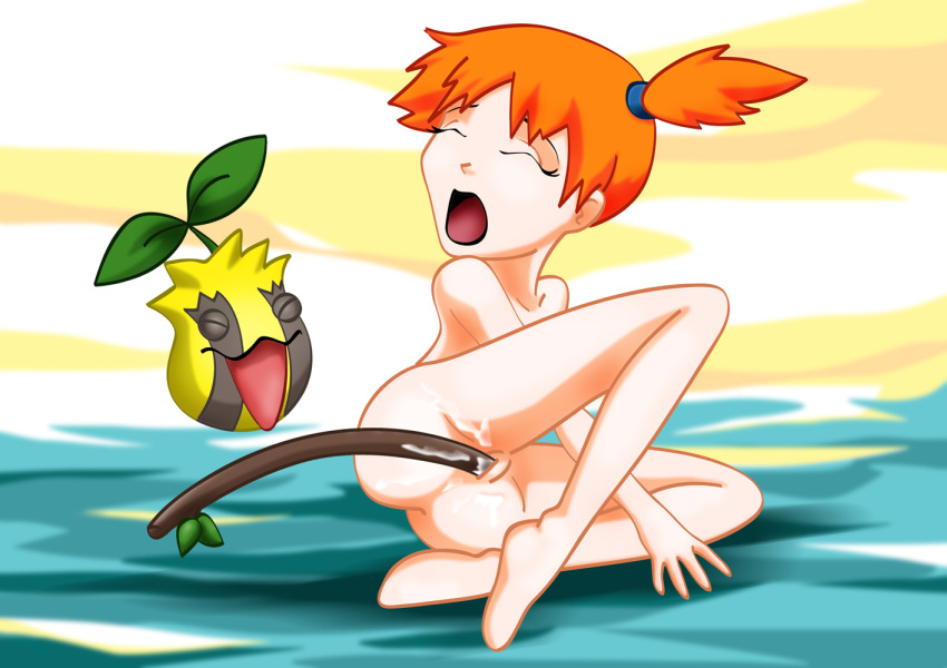 artist_request color female human insertion interspecies kasumi_(pokemon) nintendo nude orange_hair pokemon pokephilia size_difference stick sunkern tagme vulva