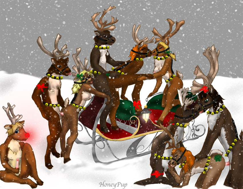 blitzen christmas comet cupid dancer dasher donner female_fox furry furry_only honeypup no_humans prancer reindeer rudolph