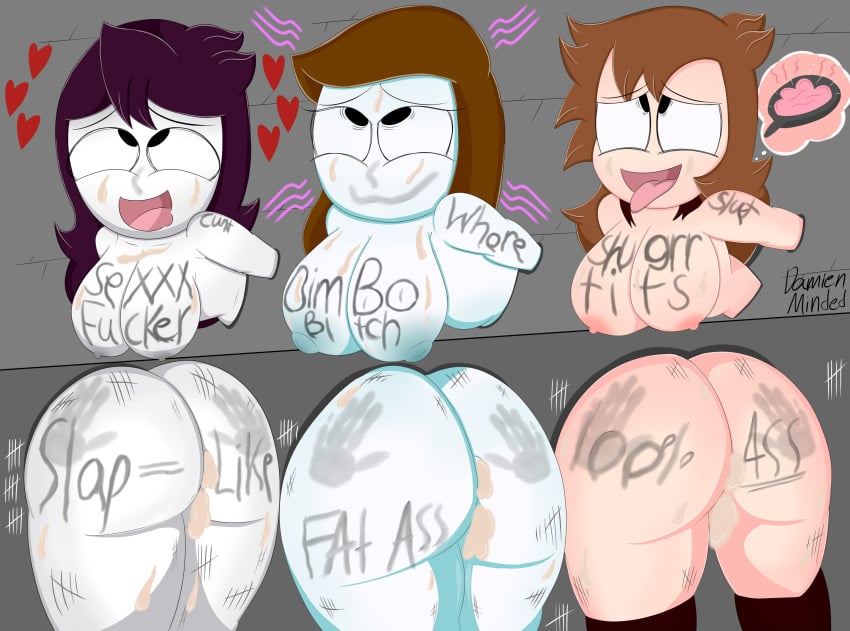 3girls after_sex ahe_gao ambiguous_penetration big_breasts bimbo body_writing bubble_butt cum cum_inside damienminded eyes_rolling_back female female_only glory_wall heart huge_ass jaiden jaiden_animations let_me_explain_studios mind_break multiple_girls no_panties rebecca_parham reverse_gloryhole sexual_thoughts shgurr stuck_in_wall tally_marks through_wall youtube youtuber