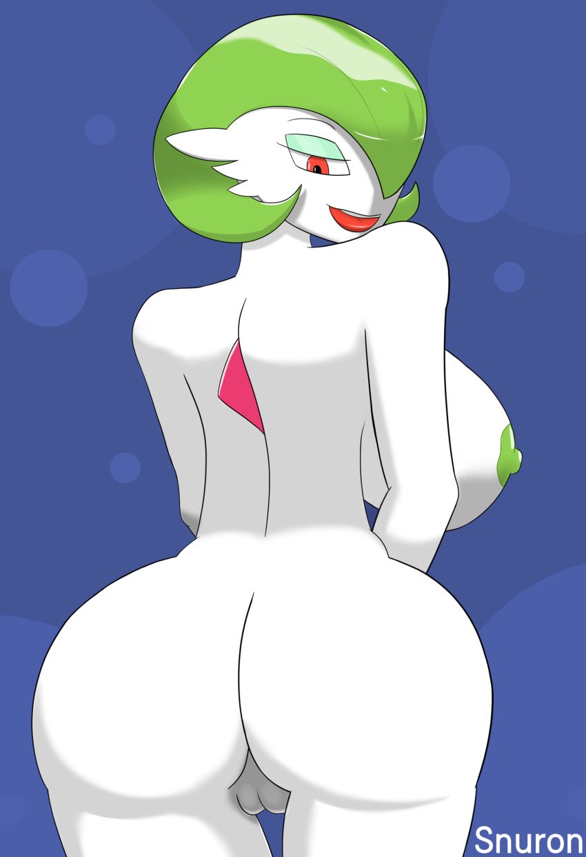 1girls 2021 anthro ass back breasts female gardevoir green_hair half_body nintendo nude open_mouth pokémon_(species) pokemon pokemon_(species) pokemon_rse pussy red_eyes schnuron simple_background solo white_skin wide_hips