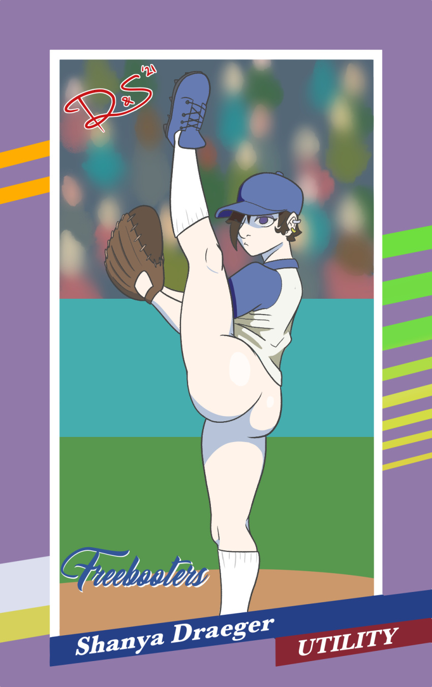 ass baseball_cap baseball_card baseball_glove baseball_uniform bubble_butt card_(medium) casual clothing dashingnsordid human pale_skin shayna_(dashingnsordid)