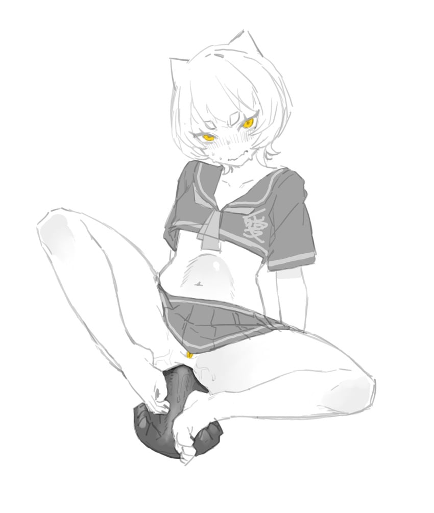 1girls anal anal_sex anal_training belly_bulge blush bulge clothed clothing crop_top cute dildo feet female female_only flat_chest large_insertion liren44 masturbation monochrome mostly_clothed nekomimi sex short_hair sketch skinny skirt solo stomach_bulge teenager upskirt wet yellow_eyes