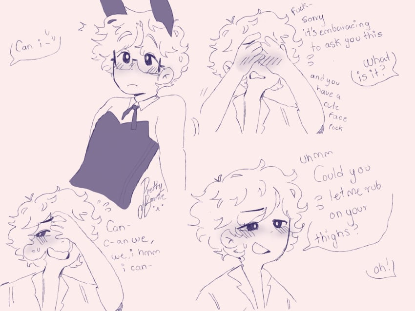 2boys blush bunny_ears bunnysuit comic consensual covering_face crossdressing cute dream_smp embarrassed flustered gay glasses humanoid male male/male minecraft_youtubers prettybonnie17 quackity scar slime slime_boy slimecicle