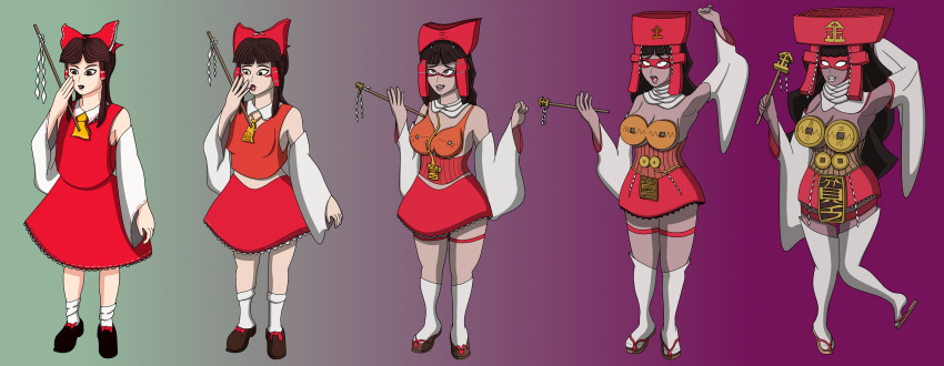 binbou_miko_(kakikorori) binbou_transformation breast_expansion brown_skin corruption dark_persona identity_death npg8993 purple_skin reimu_hakurei touhou transformation