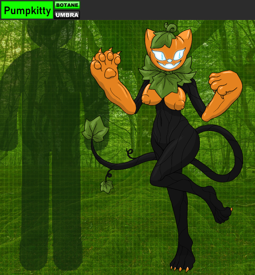 animal_humanoid anthro bent_wrist black_body cat_humanoid domestic_cat elemental_creature elemental_humanoid elemental_manipulation felid felid_humanoid feline feline_humanoid felis female fire fire_manipulation flora_fauna food fruit hi_res humanoid jack-o'-lantern leaf leaf_hair leaf_tail mammal mammal_humanoid plant plant_hair plant_humanoid pseudo_hair pumpkin pumpkin_head pupils rottentuttifrutti slit_pupils solo