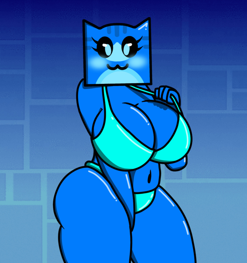 big_ass big_breasts blue_bikini blue_skin cube_98_(geometry_dash) geometry_dash remake