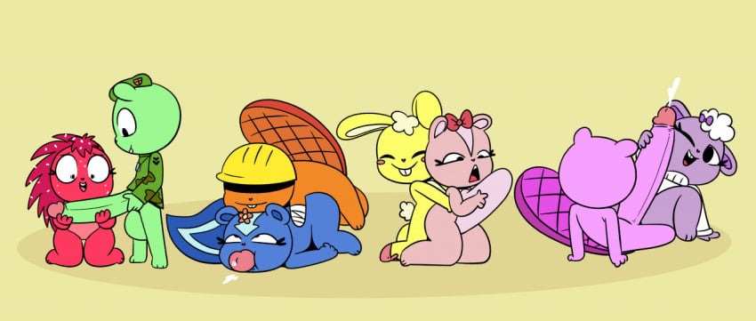 4boys 4girls all_the_way_through balls bear beaver bulge cuddles_(htf) deep_penetration flaky_(htf) flippy_(htf) giggles_(htf) handy_(htf) happy_tree_friends huge_bulge hyper_penis lammy_(htf) nervous nervous_smile nervous_sweat petunia_(htf) simple_background skunk straight sweating toothy_(htf) yopy