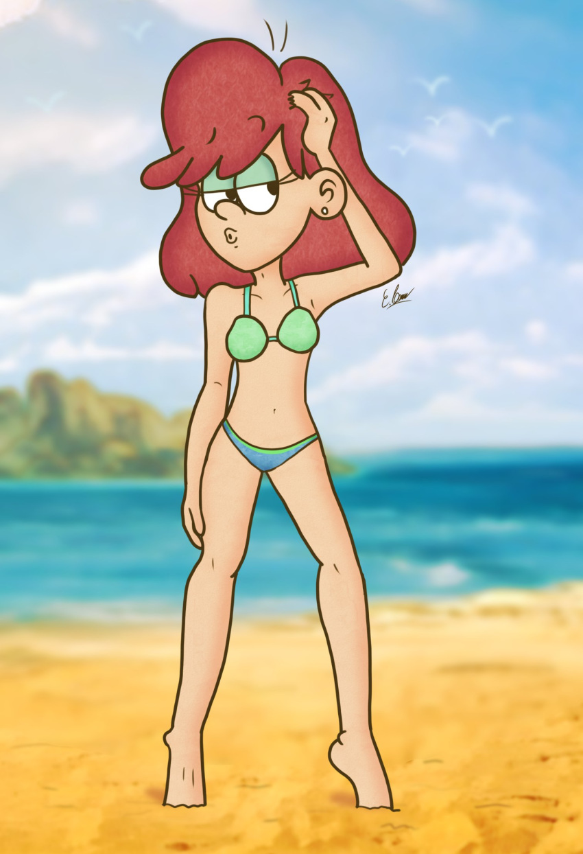 1girls beach becky_(the_loud_house) bikini female female_only ponysalvadoreno red_hair solo swimsuit the_loud_house