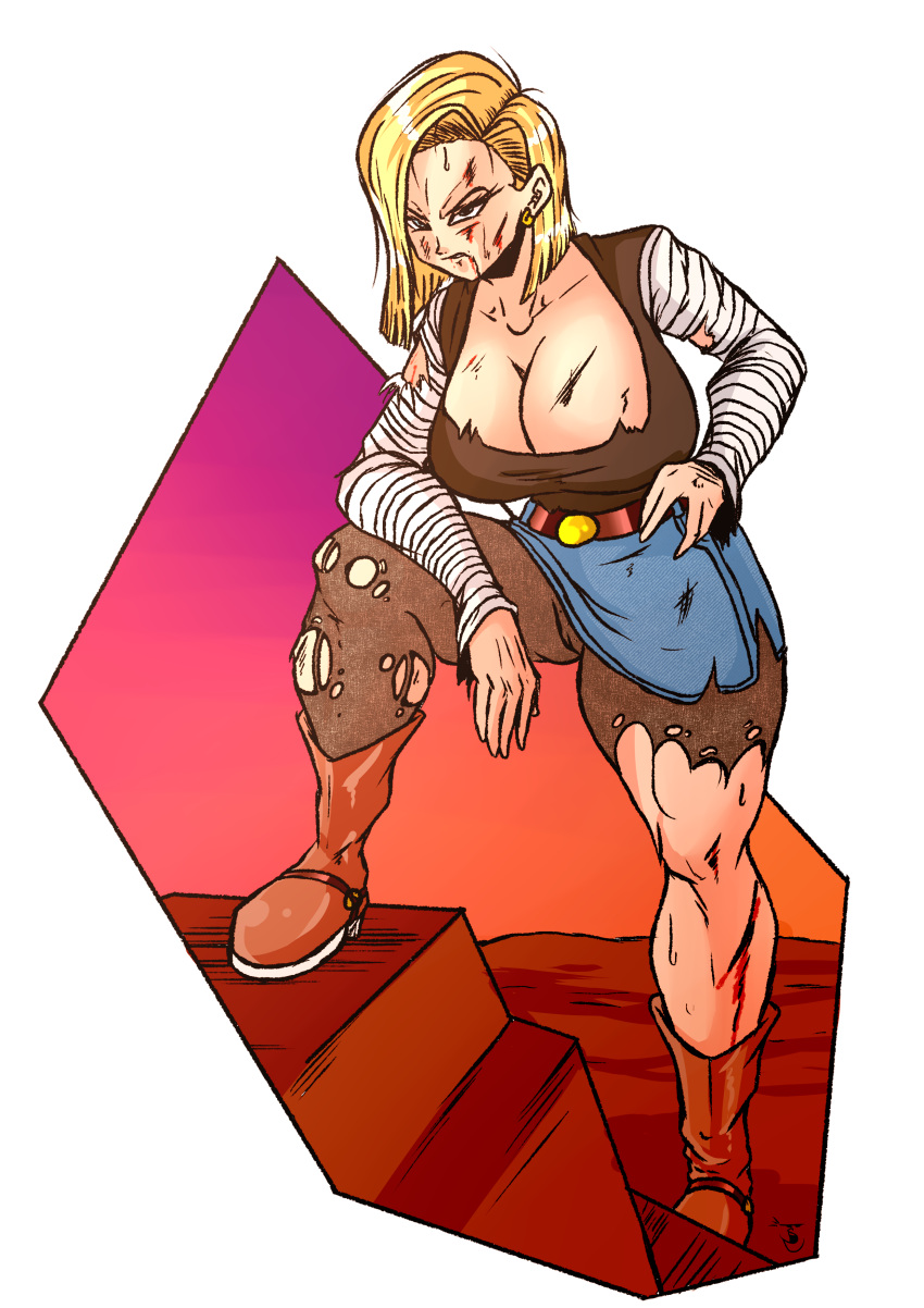 1girls android_18 blonde blonde_hair blue_eyes boots cameltoe cleavage curvy dragon_ball erect_nipples female high_heel_boots high_heels huge_areolae huge_ass huge_breasts puffy_nipples santaima_z short_hair thick_lips voluptuous wide_hips yellow_hair