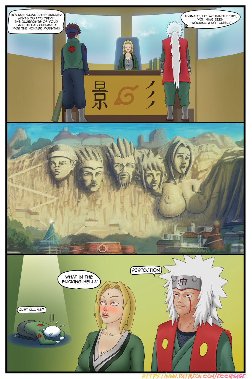 1girls 2boys 3koma ahe_gao bas-relief blonde_hair breasts busty dialogue ecchisage erect_nipples erotic_sculpture female hokage huge_breasts jiraiya landscape male naked naruto naruto_(series) nipples rock sculpture sexually_suggestive speech_bubble talking text tsunade white_hair