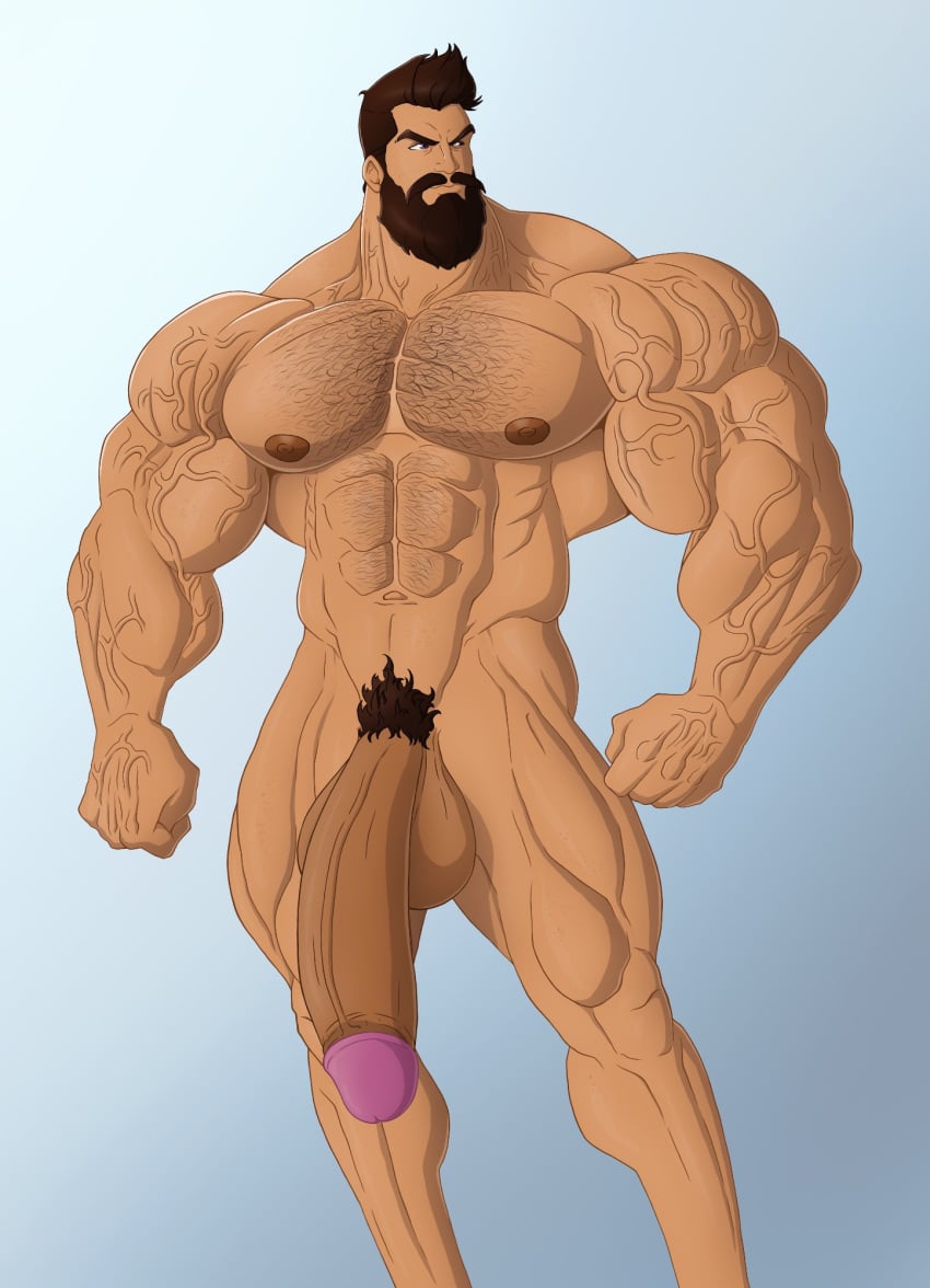 balls bara beard big_balls big_penis facial_hair flaccid huge_cock jondessins male male_only muscles muscular penis roandral_(jondessins) solo solo_male