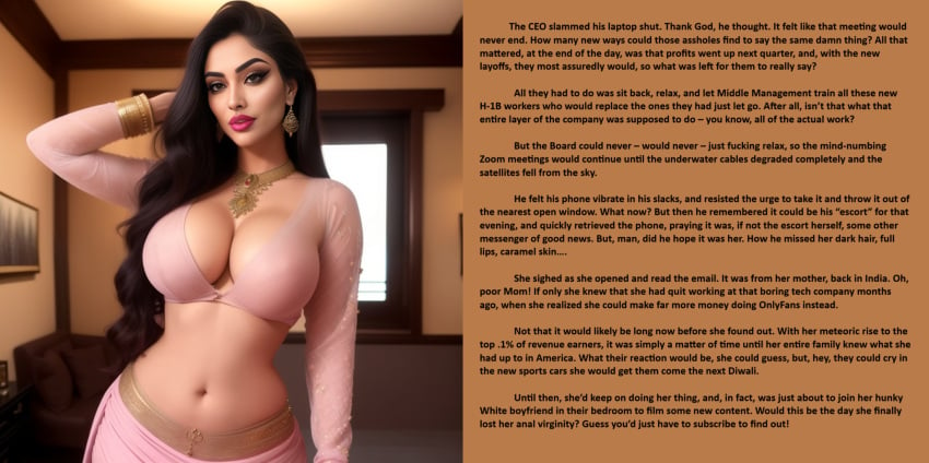 age_regression ai_generated big_breasts gender_transformation genderswap_(mtf) identity_death indian indian_female mtf_transformation race_swap reality_shift reality_warping rule_63 text wide_hips