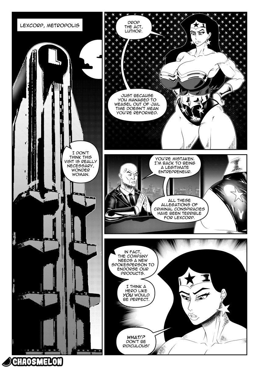 bikini black_hair chaosmelon comic dc dc_comics dcau greyscale huge_ass huge_breasts hypnosis lex_luthor mind_control muscular_female superhero superheroine useless_clothing venus_body wonder_woman