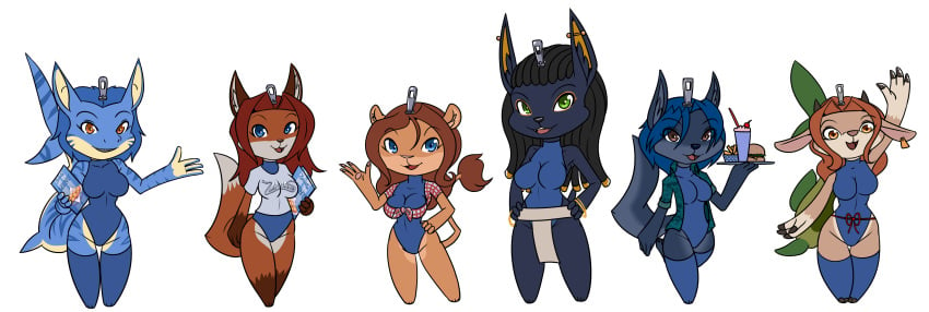 2021 4_fingers 6girls absurd_res anthro anubian_jackal black_hair blue_body blue_eyes blue_hair blue_legwear blue_leotard blue_tights bodysuit bovid bovid_humanoid bovine breasts brown_eyes brown_fur brown_hair burger candice_(libra-11) canid canine canis chibi chibi_style curvaceous curvaceous_female curvaceous_figure curvy curvy_female curvy_figure digital_art digital_drawing_(artwork) digital_media digital_media_(artwork) dreadlocks featureless_breasts felid felid_humanoid feline feline_humanoid female female_only fish fish_humanoid fish_tail food fox fries furry furry_female furry_only goat green_eyes green_tail group hi_res holding_object holding_tray jackal latex latex_bodysuit latex_skinsuit latex_suit leotard libra-11 libra_labs lion lioness logo_on_clothes logo_on_shirt mammal menu milkshake nissah_(libra) orange_eyes png shark shark_girl shark_humanoid skin_tight skin_tight_suit skinsuit sticker sticker_template stickers striped_body striped_tail t-shirt tail thick_thighs third-party_edit transparent_background transparent_png tray waving white_outline wide_hips