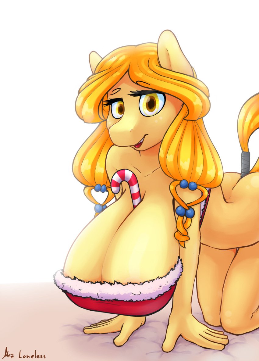 2017 absurd_res anthro anthrofied big_breasts breasts christmas clothing digital_media_(artwork) earth_pony equid equine fan_character female friendship_is_magic hasbro hi_res holidays horse huge_breasts loneless-art mammal my_little_pony pony solo