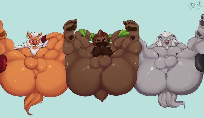 3boys anal anus arms_behind_head ass ass_focus balls bara barefoot beard beast big_ass big_balls big_butt big_pecs blue_background blush brown_body brown_fur brown_skin bubble_ass bubble_butt butt_focus canid canine emil_graham_de_vanily feet feet_up first_porn_of_character frown fur furry gay grey_body grey_fur grey_skin johnny_grassette legs_up looking_at_viewer male male/male male_only miraculous:_tales_of_ladybug_and_cat_noir miraculous_ladybug mireikiphanie moustache muscles muscular muscular_male nude nude_male old_man older_male orange_body orange_fur orange_skin pecs presenting presenting_anus presenting_ass simple_background spread_legs tail tom_dupain weredad werewolf white_beard white_hair yellow_eyes