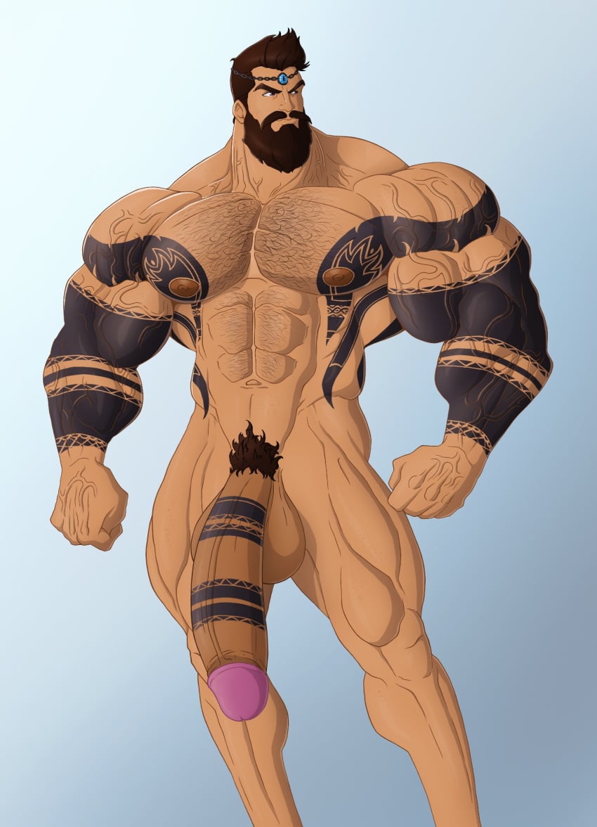 balls bara beard big_balls big_penis facial_hair flaccid huge_cock jondessins male male_only muscles muscular penis roandral_(jondessins) solo solo_male tattoo