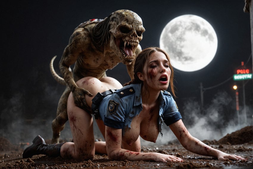 1boy 1girls ai_generated female_human female_human/male_feral female_human/male_monster feral_on_female feral_on_human full_moon interspecies interspecies_sex male_feral male_feral/female_human male_monster monster monster_on_female monster_on_human monster_penetrating noone3d petite slim slim_waist