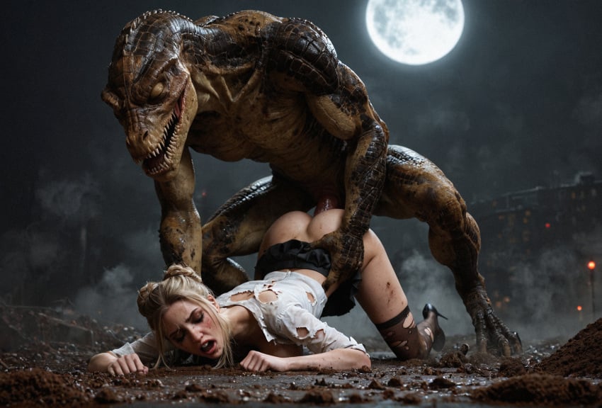 1boy 1girls ai_generated female_human female_human/male_feral female_human/male_monster feral_on_female feral_on_human full_moon interspecies interspecies_sex male_feral male_feral/female_human male_monster monster monster_on_female monster_on_human monster_penetrating noone3d petite slim slim_waist