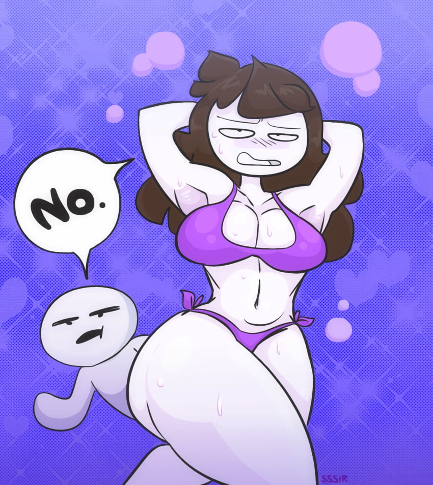 background big_breasts bikini black_hair jaiden jaiden_animations jaidenanimations no pose slobbyslapper sssir sssir8 sweat theodd1sout theodd1sout_(character) thick_thighs youtube youtuber