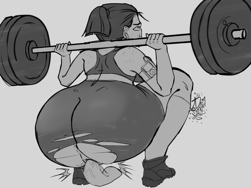 barbell_squat big_ass big_hips black_hair dildo dildo_in_pussy dildo_penetration eva_(tdi) female female_only fizzyrox_(artist) masturbation pussy pussy_juice ripped_clothing squat squatting squatting_on_dildo strong total_drama_island workout workout_clothes workout_sex