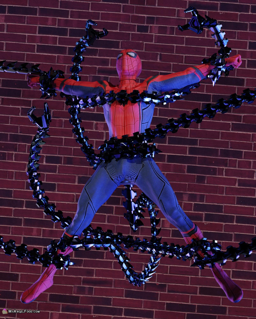 1boy 3d 3d_(artwork) anal bara bodysuit bondage captured doctor_octopus forced gay helpless male male_focus male_only malesub marvel marvel_comics mask masked masked_male mechanical_tentacles msangelfood peril peter_parker restrained spandex spider-man spider-man_(series) tentacle tentacle tentacle_on_male tentacle_suspension yaoi