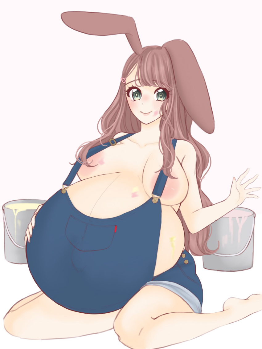 1girls areolae big_breasts breasts female female_only huge_belly large_breasts nipples pregnant purinpaw ready_to_pop solo