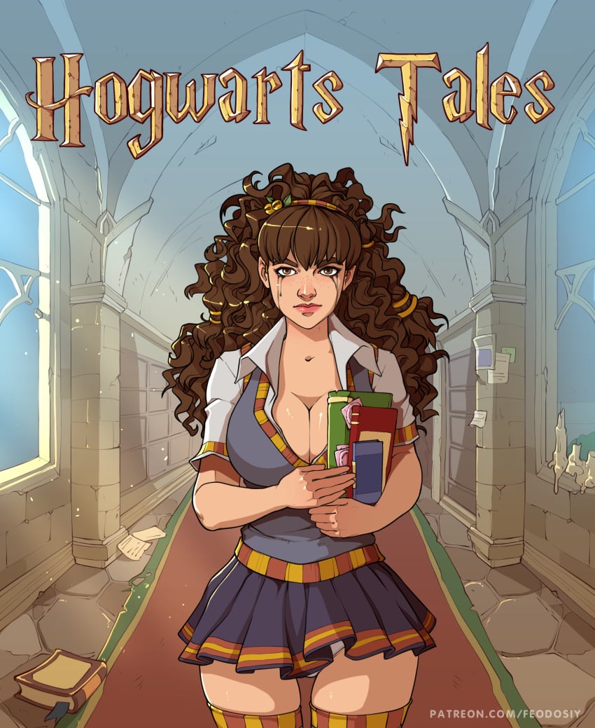 1girls background big_breasts book breasts brown_eyes brown_hair candle carpet castle cleavage clothed clothing condom condom_wrapper crying curly_hair detailed_background english_text eyes female female_focus female_only feodosiy freckles freckles_on_face front_view gryffindor hair hair_ornament hairband hallway harry_potter headwear hermione_granger hogwarts holding_book holding_condom holding_object hourglass_figure huge_breasts human human_only indoors inner_sideboob light-skinned_female light_particles light_skin lipstick logo long_hair looking_at_viewer mascara mascara_tears microskirt miniskirt moonlight night open_chest open_mouth panties patreon pink_lipstick red_lipstick ruined_makeup runny_makeup school school_uniform schoolgirl shiny_skin shirt short_skirt short_sleeves signature skirt socks solo standing stockings striped_legwear stripes student tears text thighhighs thighs underwear uniform upskirt url vest wavy_hair white_panties white_underwear witch_trainer zettai_ryouiki