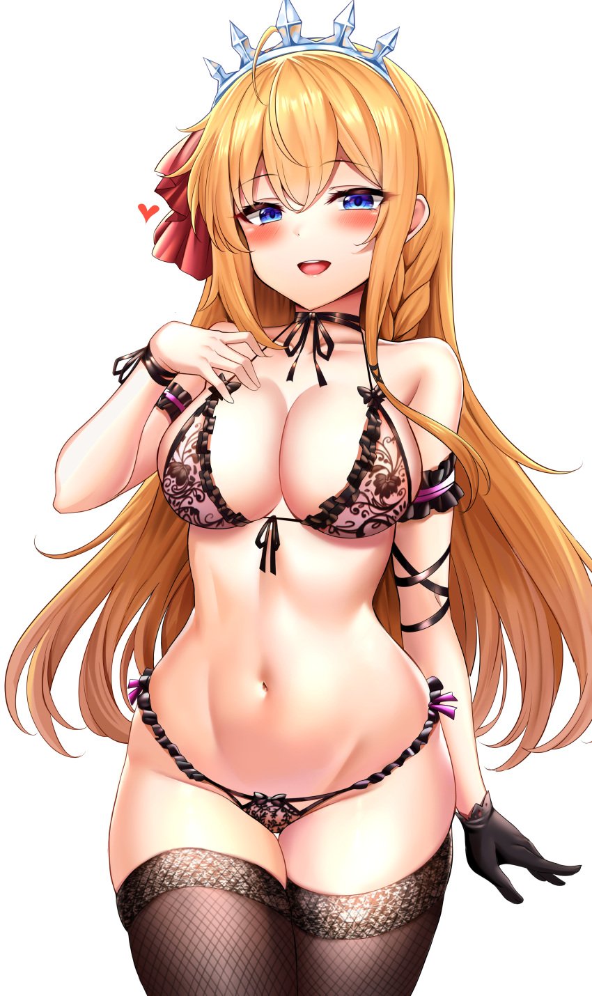 1girls :d ahoge arm_garter arm_strap bangs bare_shoulders black_bra black_choker black_gloves black_legwear black_panties black_thighhighs black_underwear blue_eyes blush bow bra braid breasts choker clavicle cleavage cowboy_shot crown eyebrows_visible_through_hair female female_only frilled_bra frilled_panties frilled_underwear frills front-tie_bra gloves groin hair hair_between_eyes hair_ornament hair_ribbon hairbow halter_top halterneck hand_on_chest hand_on_own_chest hand_up heart hi_res high_resolution highres large_breasts large_filesize legs linea_alba lingerie long_hair looking_at_viewer navel open-mouth_smile open_mouth orange_hair pantsu pecorine pink_bra pink_panties princess_connect! princess_connect!_re:dive red_bow ribbon ribbon_choker side-tie_panties sidelocks simple_background single_glove skindentation smile solo standing stomach string_bra string_panties sunhyun thigh_gap thighhighs thighs tiara tied_hair underwear underwear_only upper_teeth very_high_resolution white_background white_headwear wrist_wraps