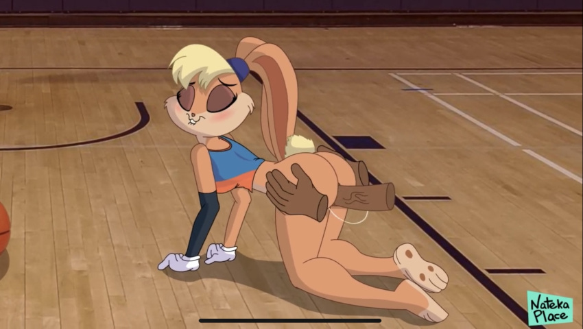 1boy 1boy1girl 1girls anthro ass basketball_court basketball_uniform big_ass big_butt big_penis blush bottomless breasts bunny clothed_female commission cum_in_pussy dark-skinned_male dark_skin disembodied_hand disembodied_penis disney doggy_style eyes_closed female from_behind fur furry gloves hot_dogging lola_bunny looney_tunes male male/female nateka_place no_panties outside space_jam tagme vaginal_penetration