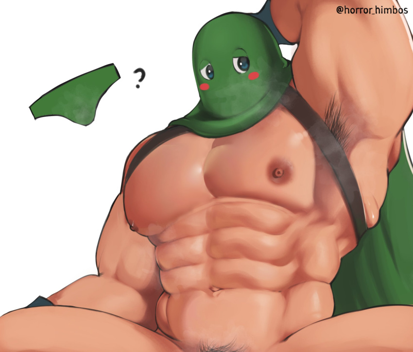 1boy ? abs arm_behind_head biceps blush dragon_quest gay gay_male hairy_armpits horror_himbos kandar looking_at_viewer male male_focus male_only masked_male muscle muscles muscular muscular_arms muscular_chest muscular_legs muscular_male nipples no_visible_genitalia pecs pubic_hair solo_male underwear