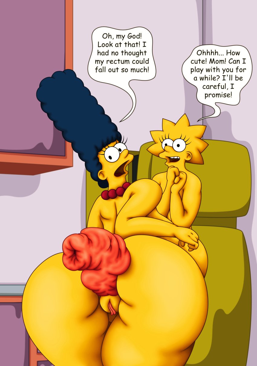 anal anal_prolapse big_ass bynshy female lisa_simpson marge_simpson mother_and_daughter prolapse the_simpsons yellow_body