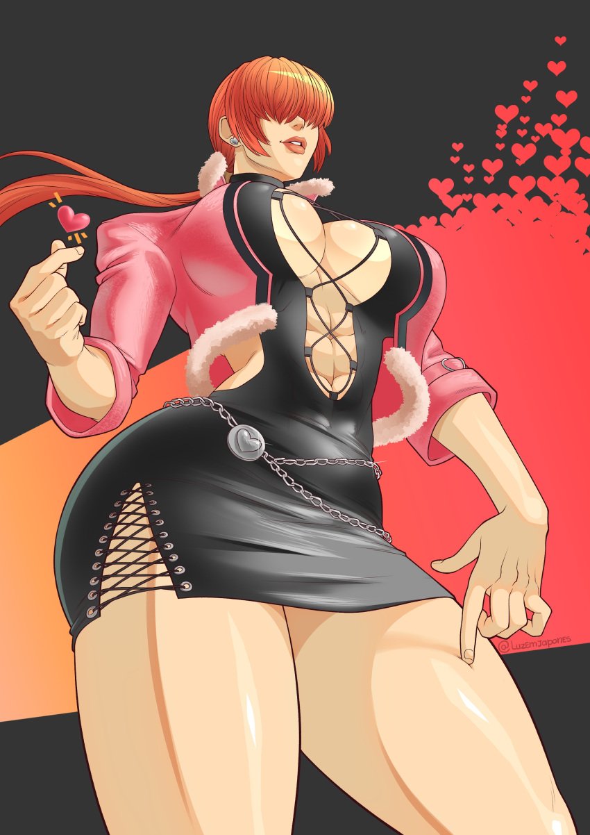 bare_legs big_breasts big_lips bolero breasts cleavage dress female female_focus female_only hair_over_eyes king_of_fighters large_breasts long_hair luzemjapones pinup pinup_pose pose posing puffy_lips red_hair shermie_(kof) short_dress skimpy_dress sleeves_rolled_up snk solo standing tagme thick_thighs wide_hips