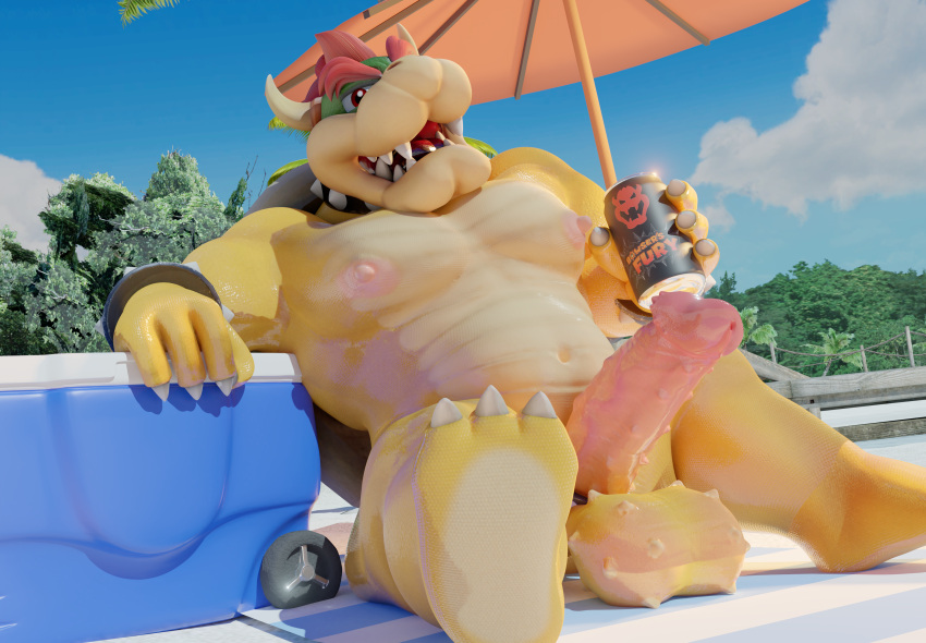 3d beach bowser large_ass large_balls large_penis male male_only mario_(series) nintendo solo thick_thighs tradelt