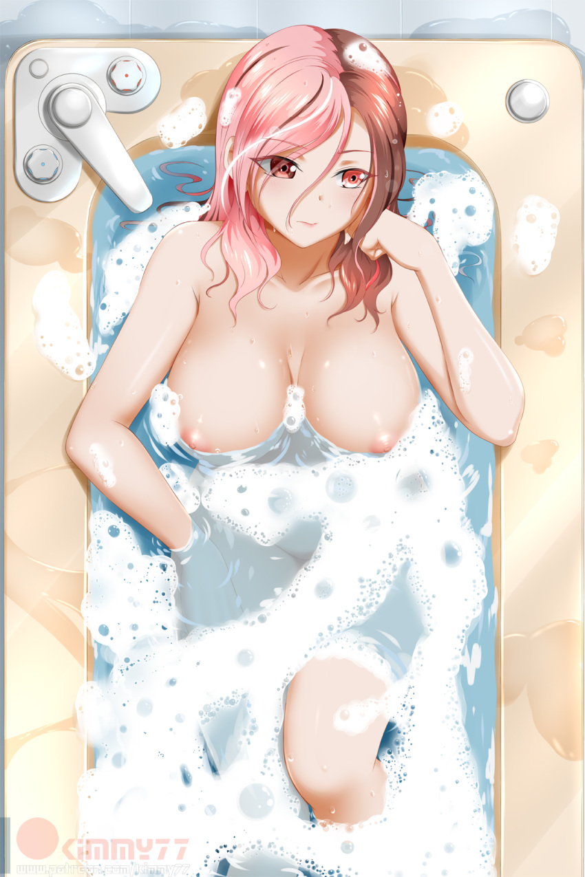 1girls artist_name bath bathing breasts bubbles female hand_on_cheek heterochromia hi_res highres kimmy77 neo_(rwby) neon nipples rwby smile tagme two_tone_hair water