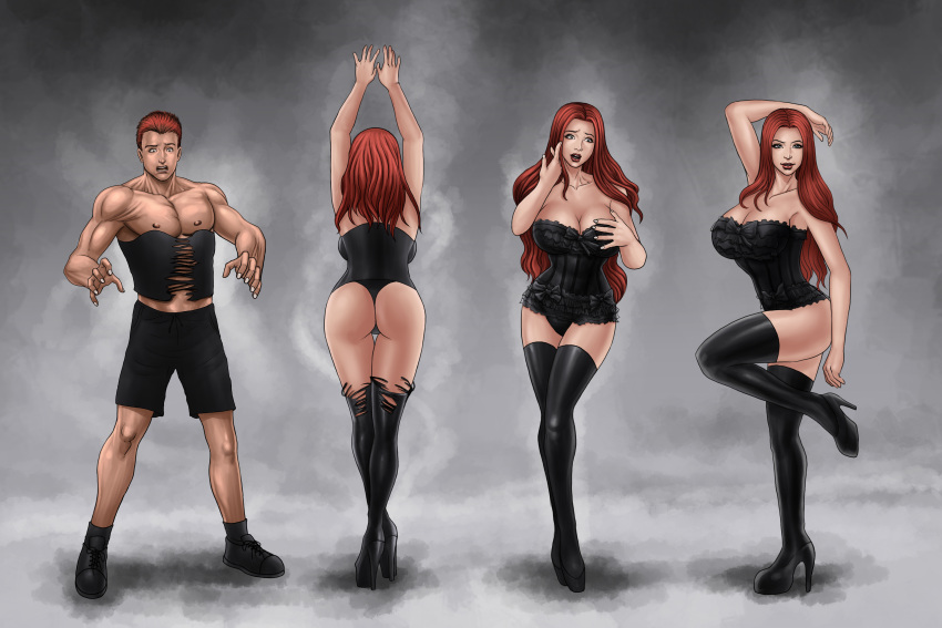 ass_expansion brainwashing breast_expansion confusion corset female gender_transformation green_eyes high_heels hopetg identity_death mtf_transformation personality_change red_hair transformation transformation_sequence