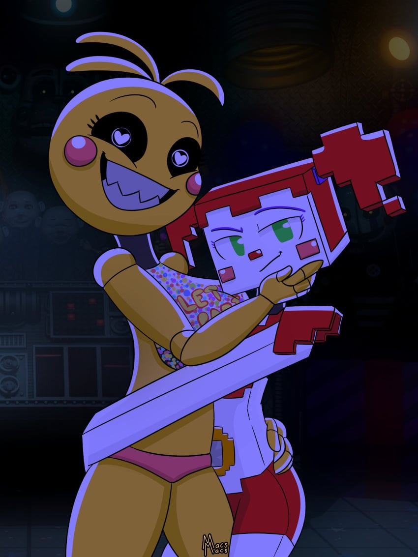 2girls 8-bit_baby animatronic animatronics baby_(fnafsl) circus_baby circus_baby_(fnaf) circus_baby_(minecraft) crossover female female_focus female_only five_nights_at_freddy's fnaf heart-shaped_pupils illumix littlemacsmacs microsoft minecraft mojang multiple_girls robot robot_girl scottgames sharp_teeth sister_location smirk smirking suggestive suggestive_look suggestive_pose suggestive_posing suggestive_smile toy_chica_(fnaf) toy_chica_(love_taste) ultimate_custom_night