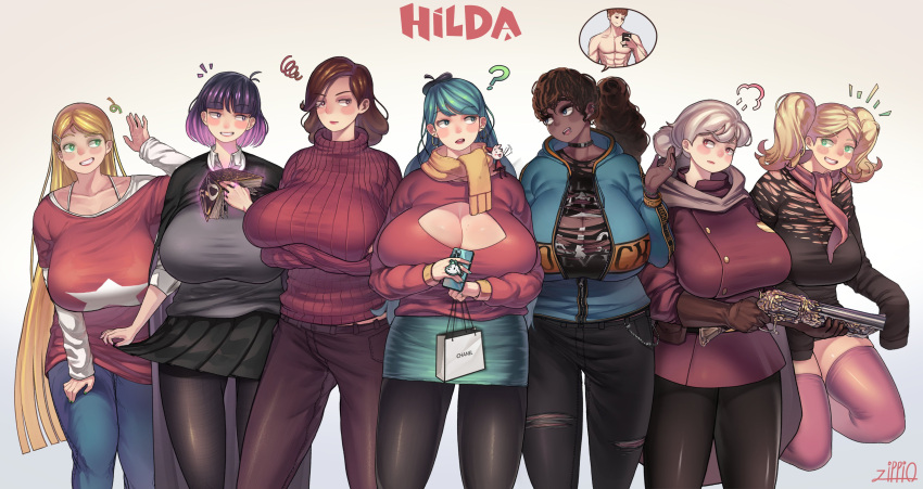 7girls aged_up big_ass big_boobs big_breasts boob_window boobs breasts busty curvaceous curvy female_only frida_(hilda) gerda_gustav hilda_(hilda) hilda_(series) huge_ass huge_breasts jeans johanna_(hilda) kaisa_(hilda) kelly_(hilda) large_ass large_breasts leggings legwear marra massive_breasts multiple_females older pants shirt skirt sweater thick_thighs thighs voluptuous voluptuous_female wide_hips zippio95