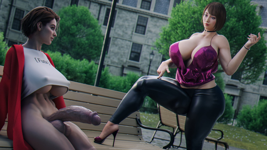 2futas 3d areolae asian_futanari breasts bulge bulge_down_leg capcom casual casual_erection casual_exposure casual_nudity cleavage erection erection_under_clothes footwear futa_only futa_with_futa futanari huge_breasts huge_cock human jill_valentine jill_valentine_(sasha_zotova) legwear neckwear nipples outerwear pale_skin penis penis_to_the_knees penis_under_clothes public resident_evil resident_evil_3 resident_evil_3_remake ryuu_ga_gotoku saeko_mukouda stevencarson wristwear