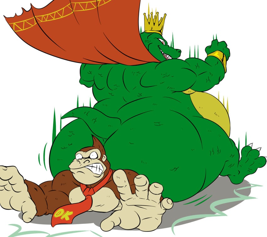 anthro ape ass ass_focus back back_muscles bara barazoku belly big_ass big_belly big_butt crocodile crocodilian donkey_kong donkey_kong_(series) fat fat_ass fat_man fight fighting gay gorilla huge_ass huge_butt k_rool kremling male male/male male_only muscular muscular_male nintendo obese obese_male overweight overweight_male reagan700 scalie