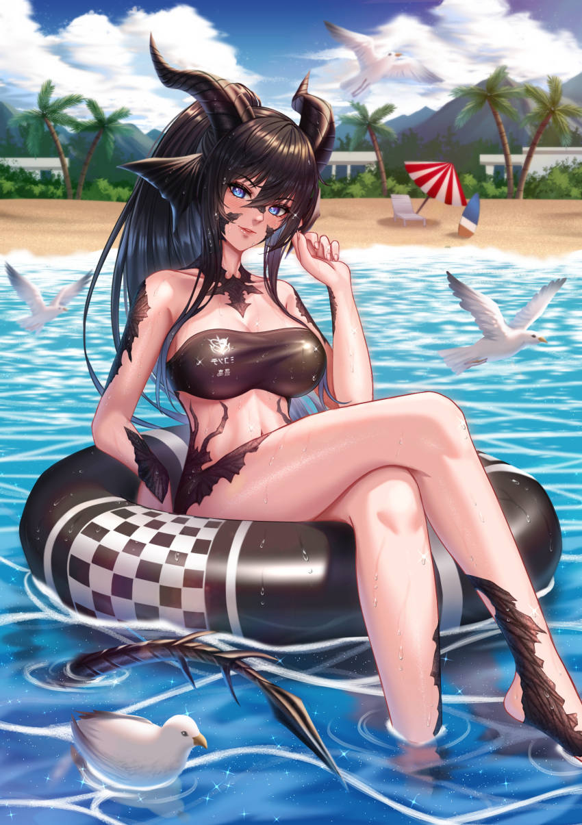 ar9tea au_ra beach dawn_hotgo final_fantasy final_fantasy_xiv innertube ocean see-through see-through_clothing see-through_shirt see_through summer tagme tropical xaela