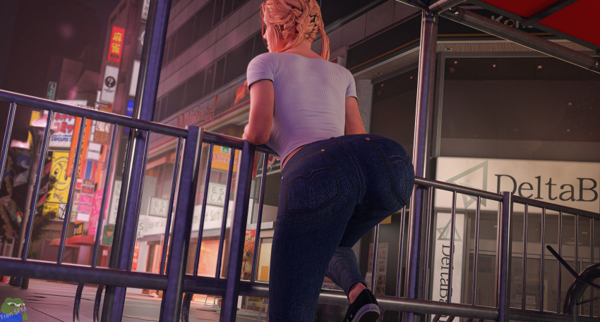 3d 3d_(artwork) ass big_ass big_butt blender blonde_hair clothed female frensfm white_skin