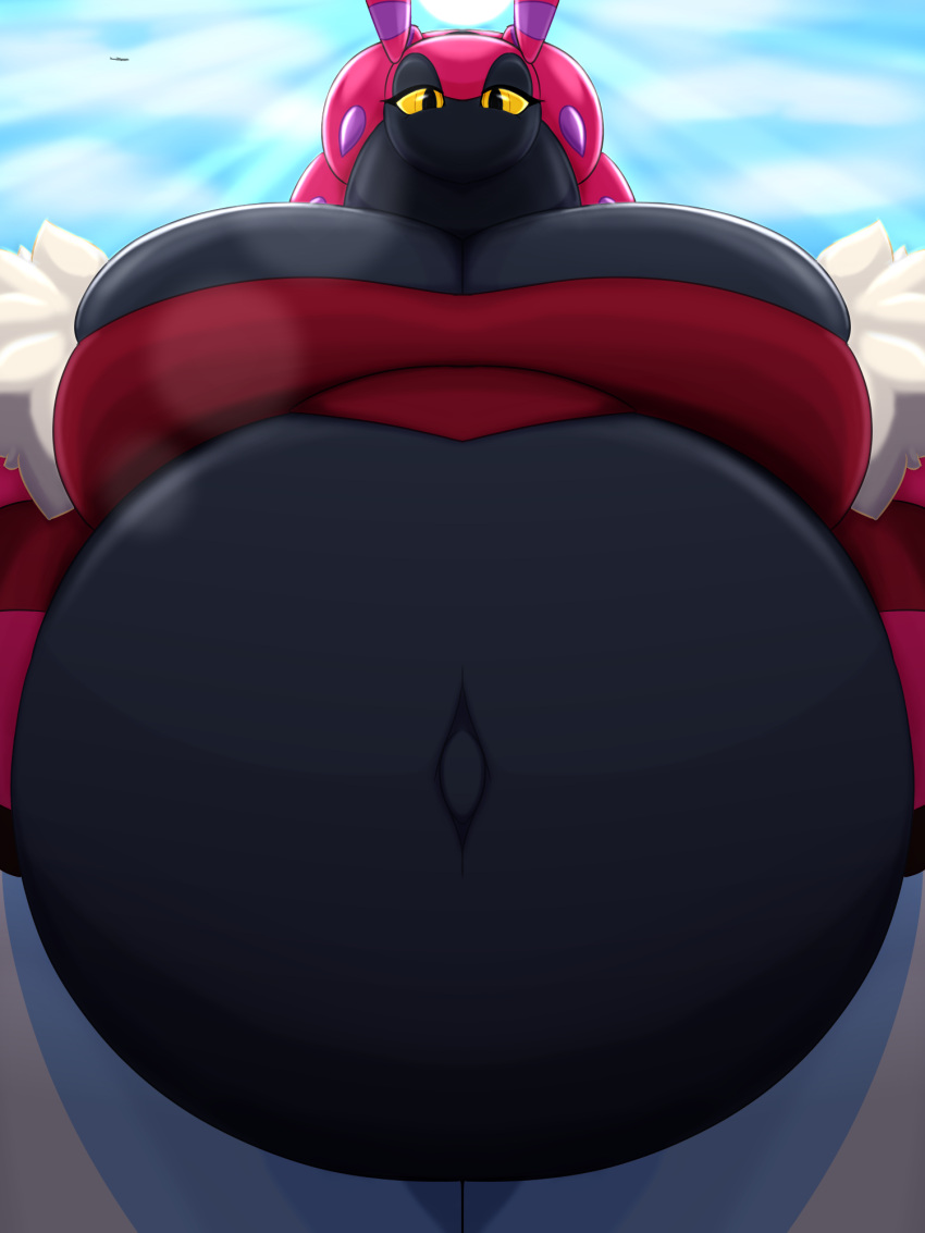 anthro anthro_pred big_belly big_breasts digestion female female_pred huge_breasts muffin_top nintendo pakaproductions pokémon_(species) pokemon pokemon_pred pov scolipede solo_female thick_thighs thighs vore year_request