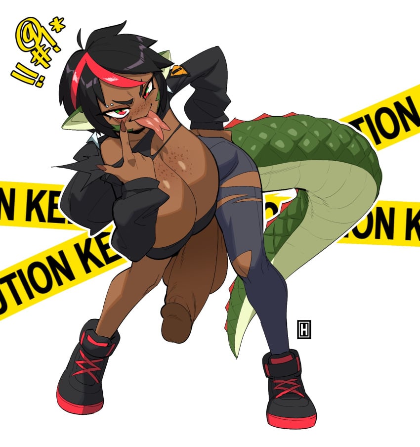 1futa balls bent_over breasts clothed clothing dark-skinned_futanari dark_penis dark_skin forked_tongue futa_only futanari huge_balls huge_breasts huge_cock humanoid humanoid_penis lizard_girl partially_clothed penis scales solo tail thehelmetguy