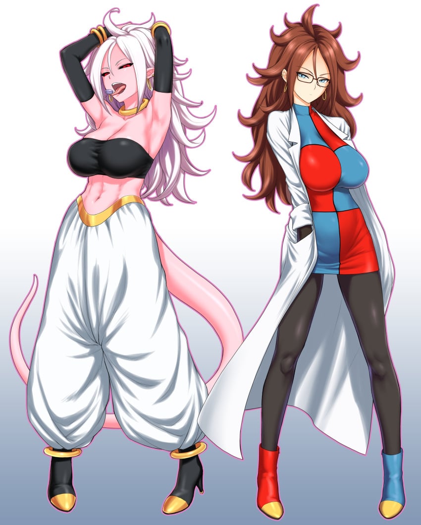 2010s 2girls abs android android_21 android_21_(human) armpit armpits arms_up big_breasts black_sclera blouse blue_eyes bra breasts brown_hair candy curvaceous curvy curvy_body curvy_female dark_persona dragon_ball dragon_ball_fighterz dress dual_persona earrings female fit glasses huge_breasts humanoid labcoat light-skinned_female light_skin long_hair majin majin_android_21 monster_girl multiple_girls pants pantyhose pepsitou pink_skin pointy_ears red_eyes red_ribbon scientist shoes stockings tagme tail tall_female tall_woman toned toned_belly toned_female toned_stomach tongue_out tubetop vomi_(dragon_ball) white_hair