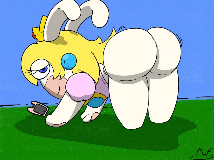 ass blonde_hair female furry looking_back mario_(series) mario_+_rabbids mario_+_rabbids:_kingdom_battle mysterywhiteflame rabbid rabbid_peach raving_rabbids solo